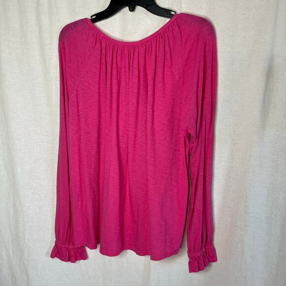 Sundry Gathered Raglan Long Sleeve Top Hot Pink Size 1 Small Pleated Loose Fit - Picture 6 of 10